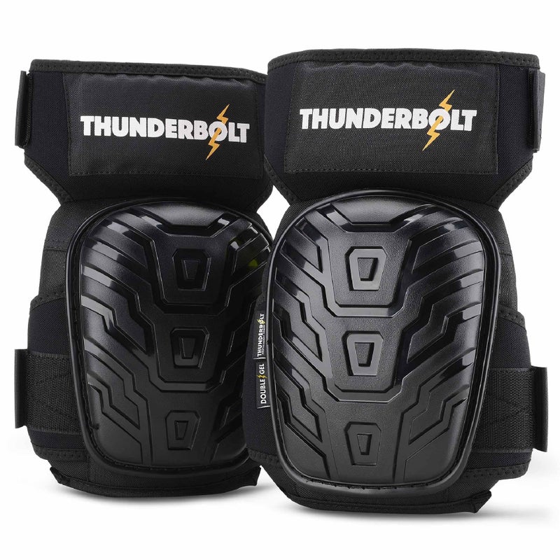 Thunderbolt Knee Pads for Men Construction Knee Pads for Work for Men and Women with Double Gel for Gardening Flooring Roofing Heavy Duty with Extra Thick Foam and Strong Adjustable Non-Slip Straps-Black - Image 1